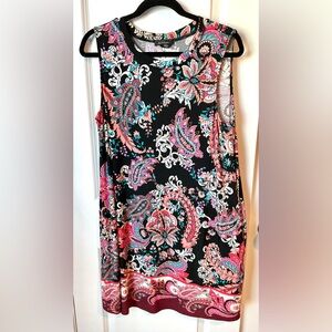ALYXpetite Dress. Sleeveless. Pullover. Black w/Floral/Paisley. Pockets. Sz PXL